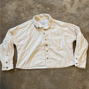American Eagle Cream Corduroy Button-Up Cropped Jacket